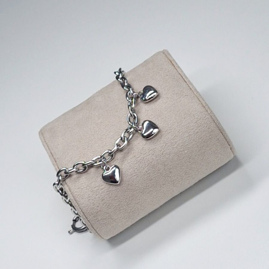 zilveren 3 hartjes armband met grove schakels