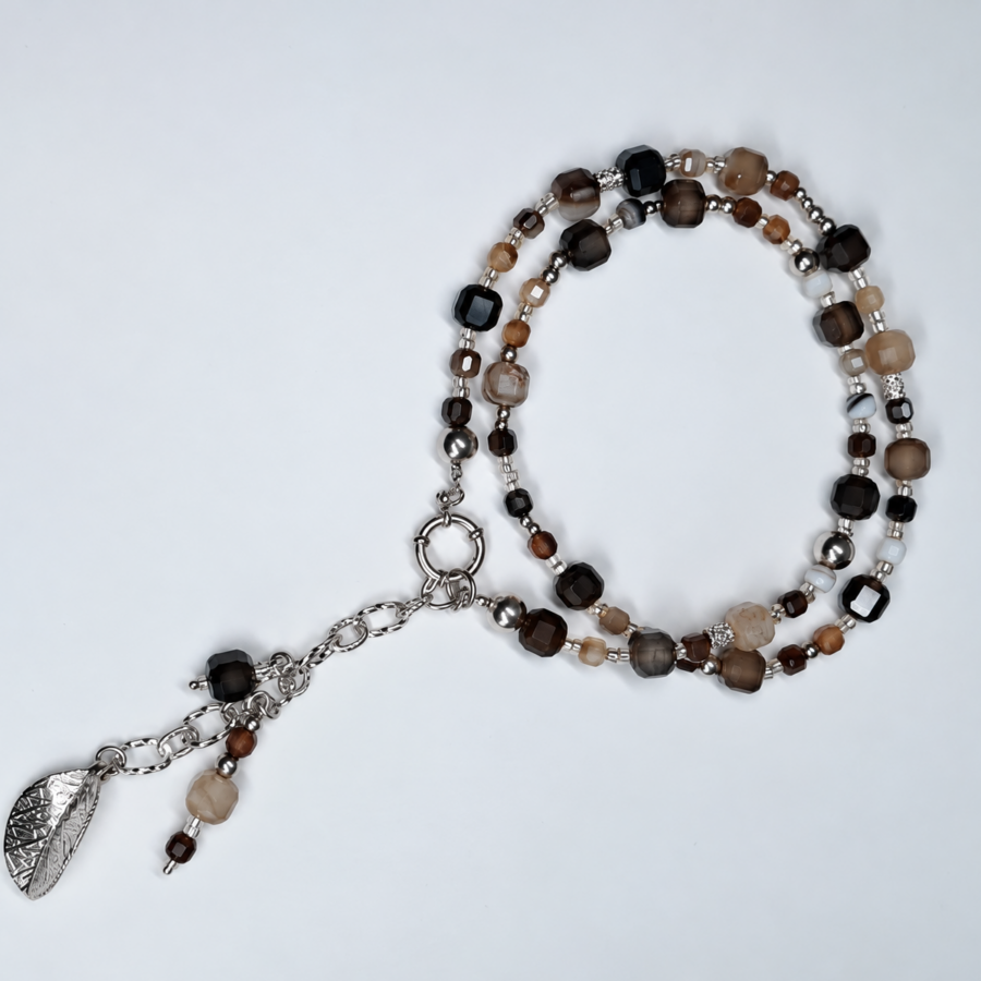 agaat ketting met blad zilver