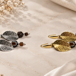 Home agaat oorbellen met blad goud zilver
