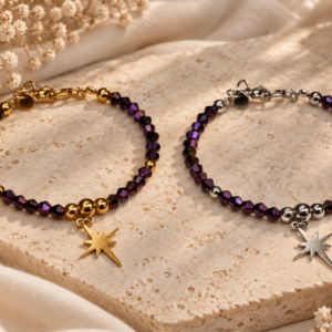 Home maan ster armband met paars glaskristal goud zilver