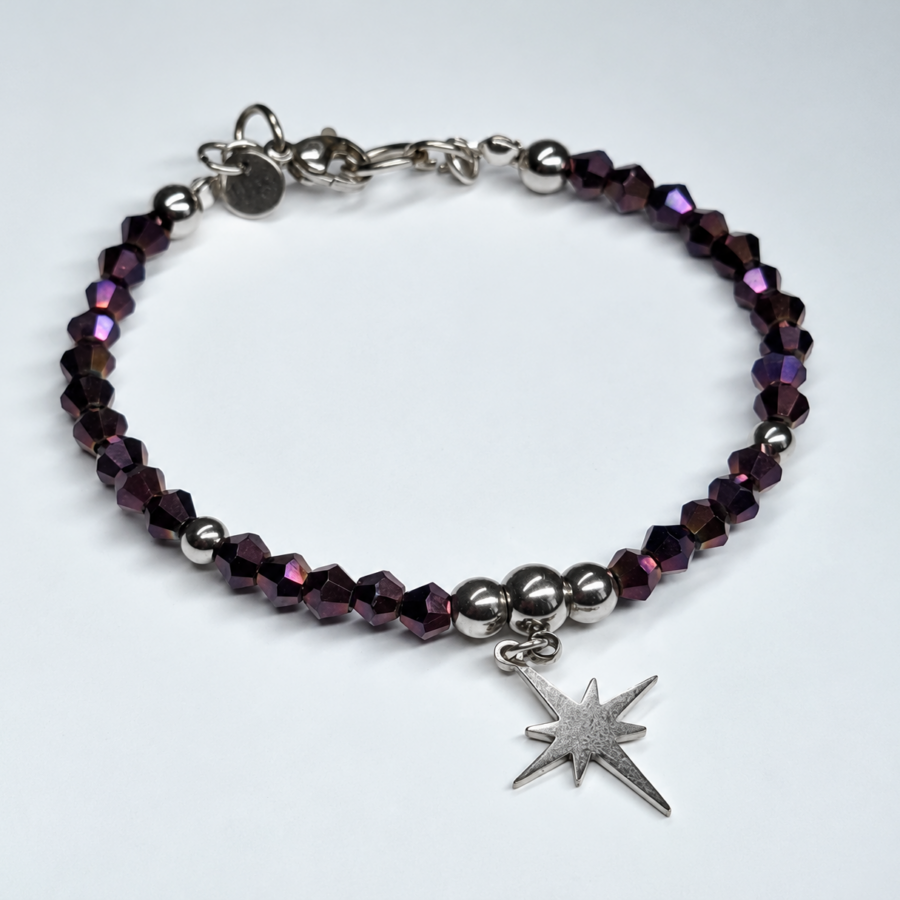 maan ster armband met paars glaskristal zilver
