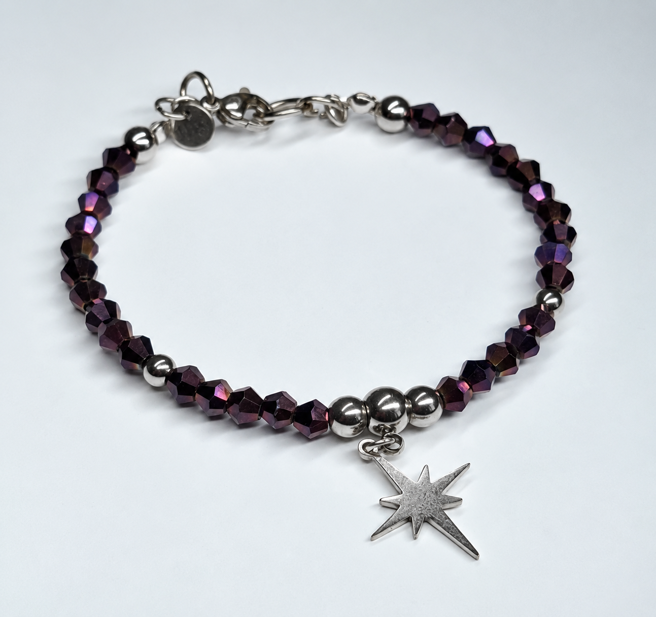 maan ster armband met paars glaskristal zilver maan ster armband met paars glaskristal zilver