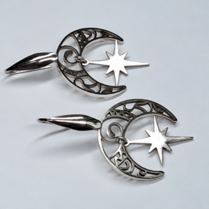 maan ster oorbellen met paars glaskristal zilver maan ster oorbellen met paars glaskristal zilver