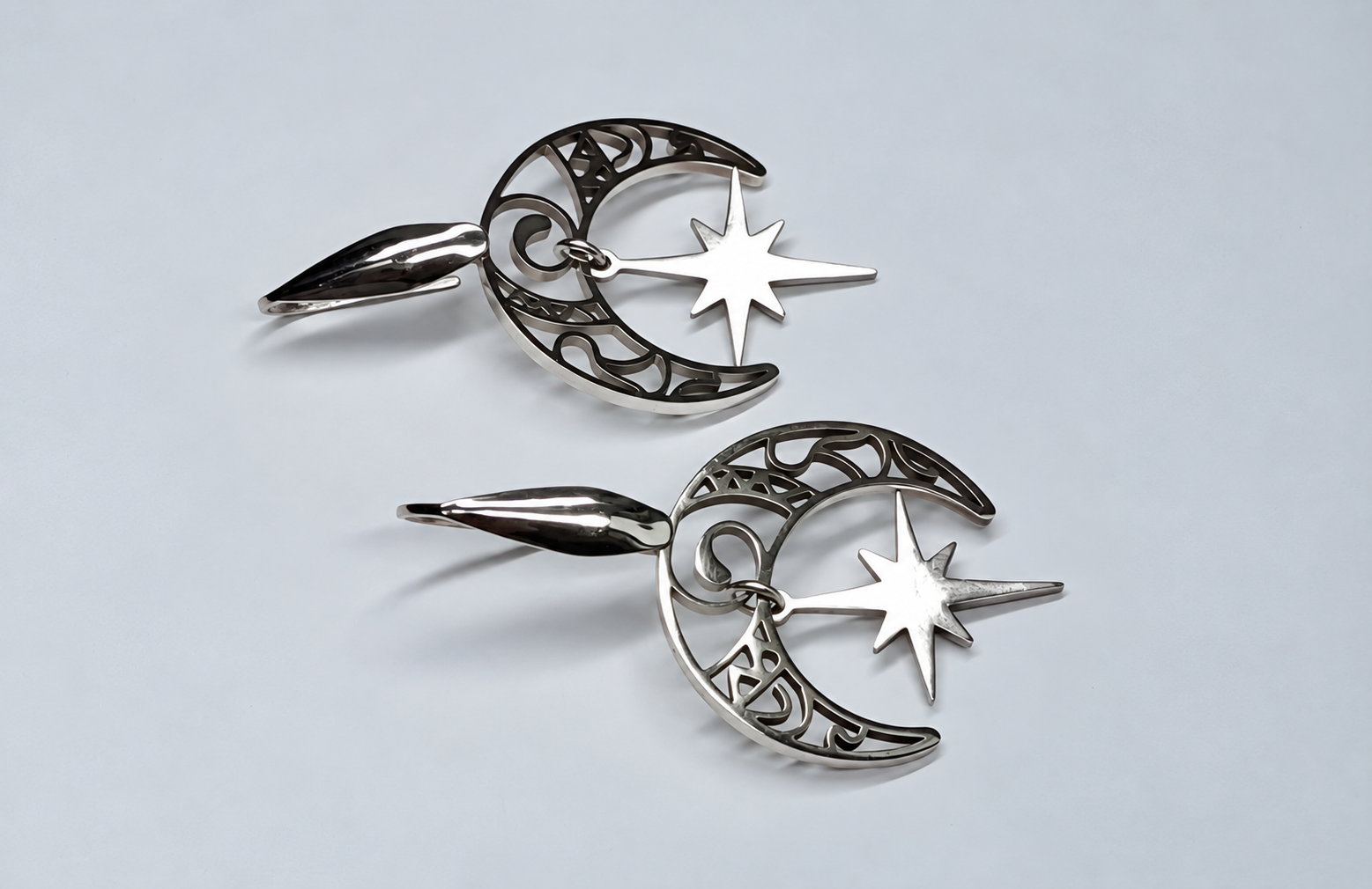 maan ster oorbellen met paars glaskristal zilver maan ster oorbellen met paars glaskristal zilver