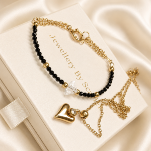 Home Talis & Love Spark Gold-Filled sieradenset met hartjesketting en armband met zwarte toermalijn
