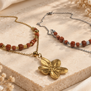 Home woestijnzand ketting met bloem goud zilver grand jewellery pm