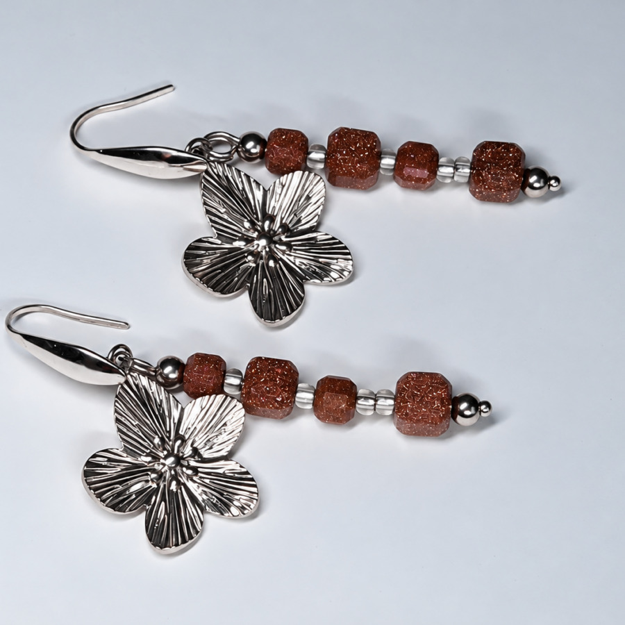 woestijnzand oorbellen met bloem zilver