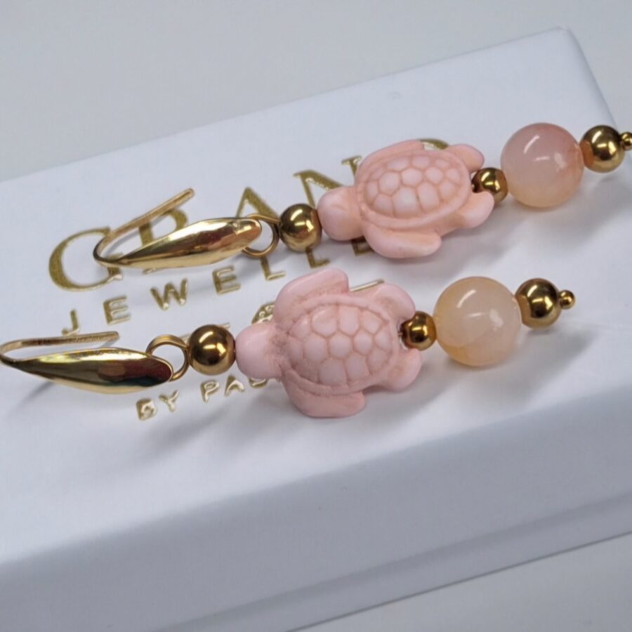 pink turtle hanger oorbellen • 316l staal 