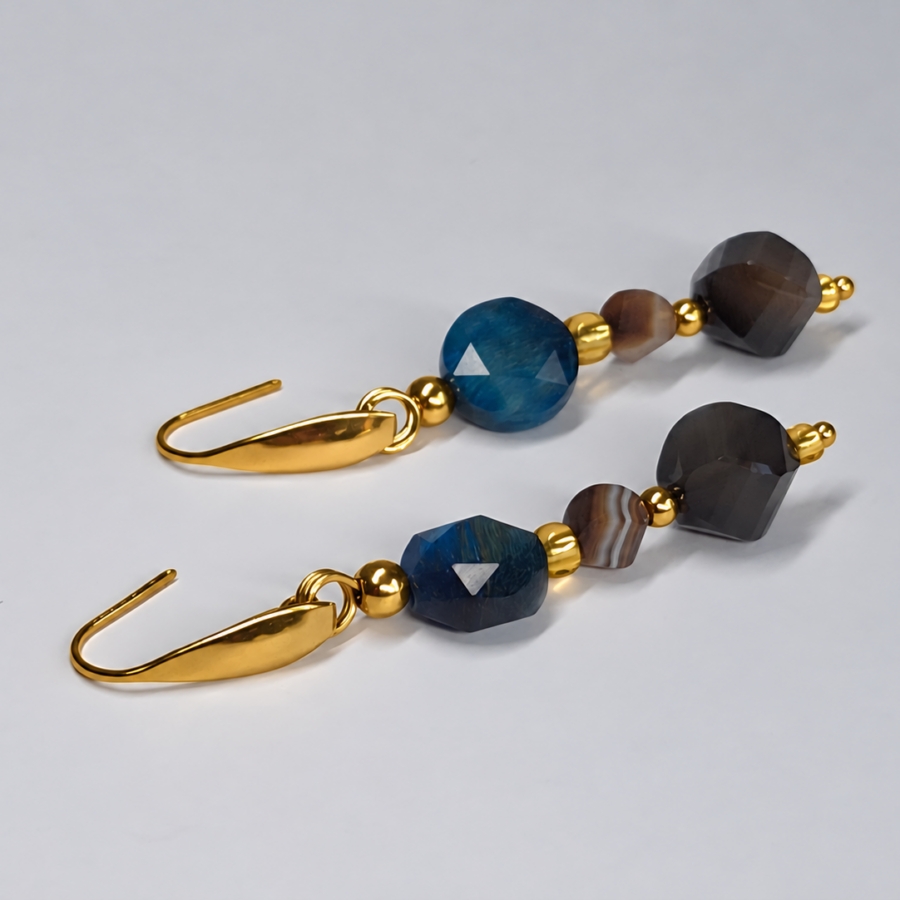 blauw tijgeroog bruine agaat armband goud oorbellen blauw tijgeroog bruine agaat armband goud oorbellen